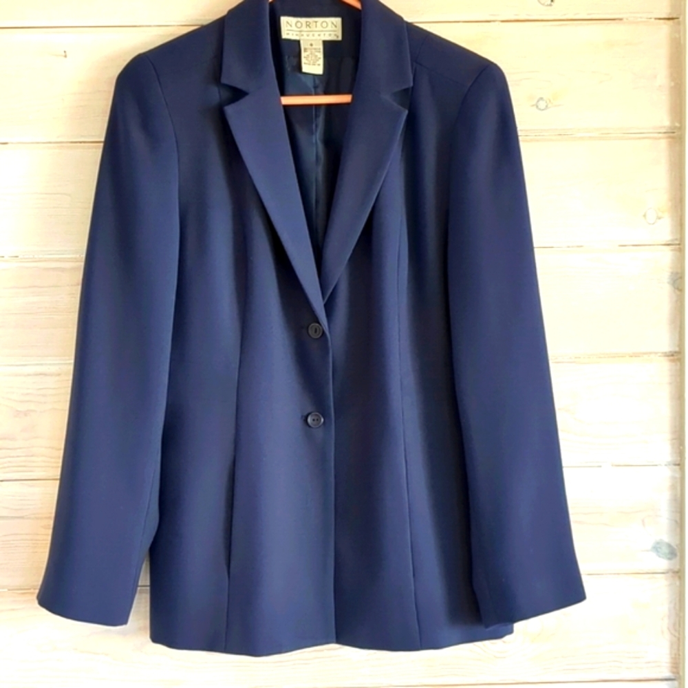 Norton McNaughton 90s Blazer Coat Sz 6, Dark Academia Classic Navy Blue Jacket